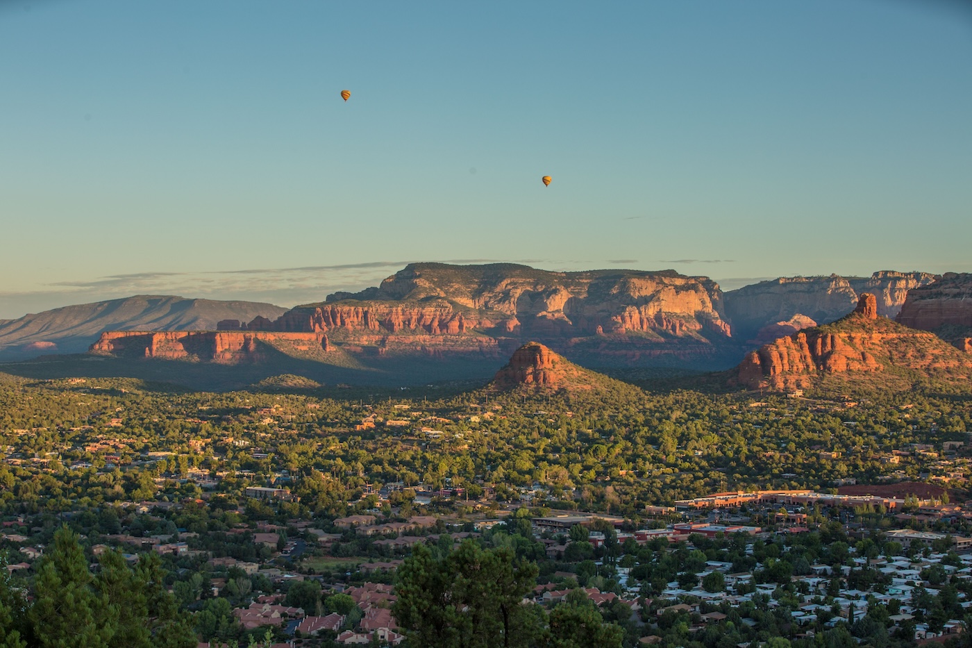 Sedona red rock formations glowing at sunset