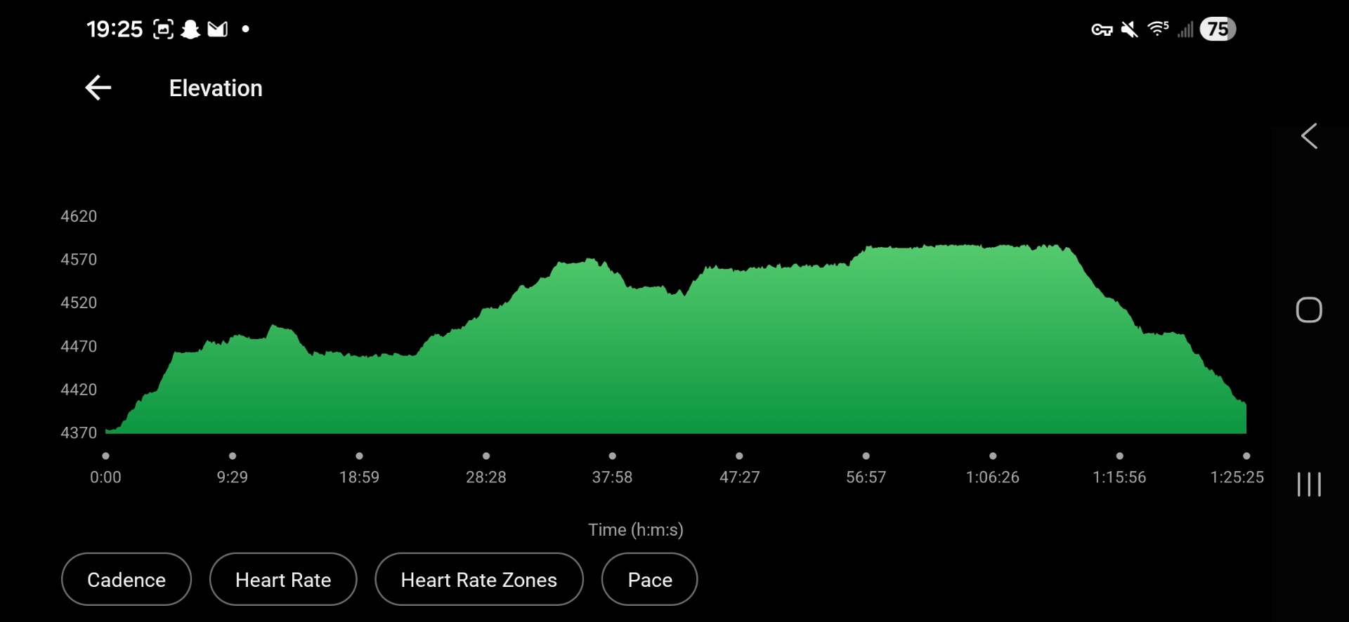 Elevation profile over time across the Joy Mountain hike