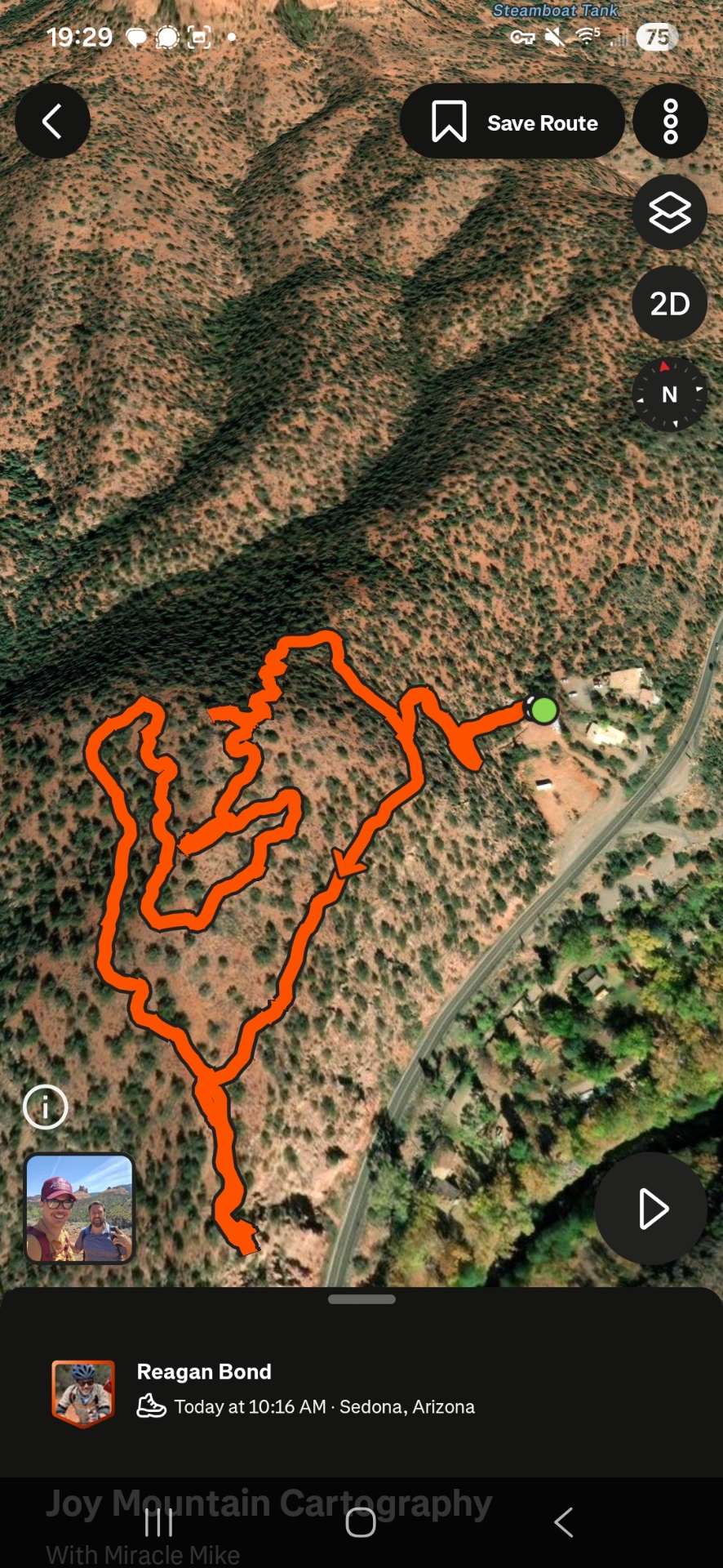 Aerial satellite view of the Joy Mountain hiking loop