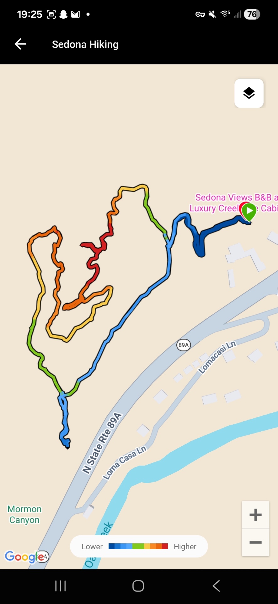 GPS trail map of Joy Mountain showing the looping route from The Joy property